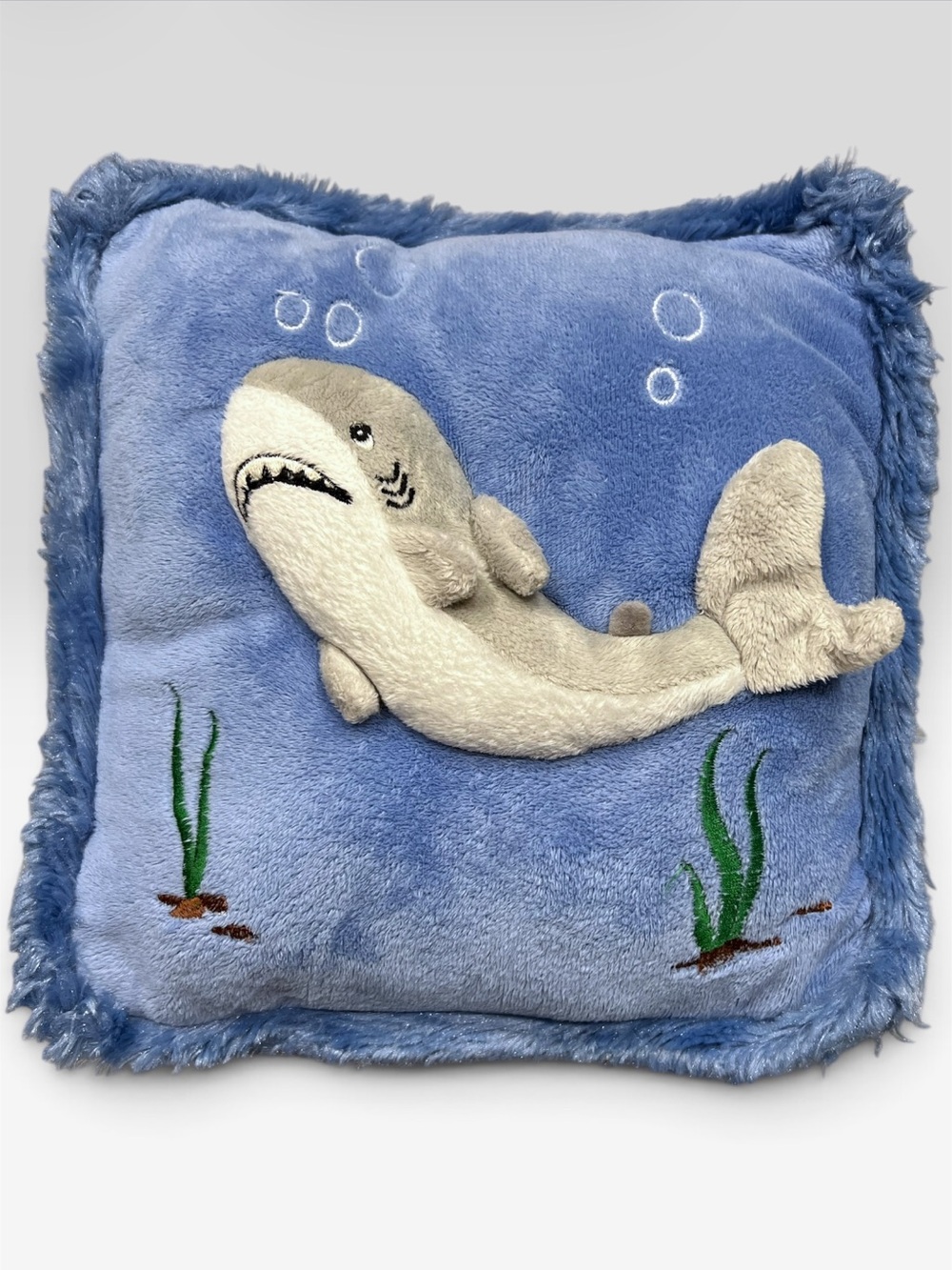 Blue Plush Shark Pet Pillow